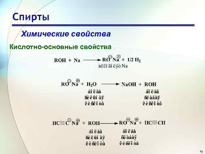 Спирты Химические свойства Кислотно-основные свойства 13 