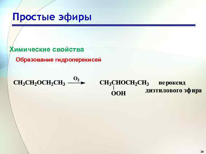 Простые эфиры Химические свойства Образование гидроперекисей 24 