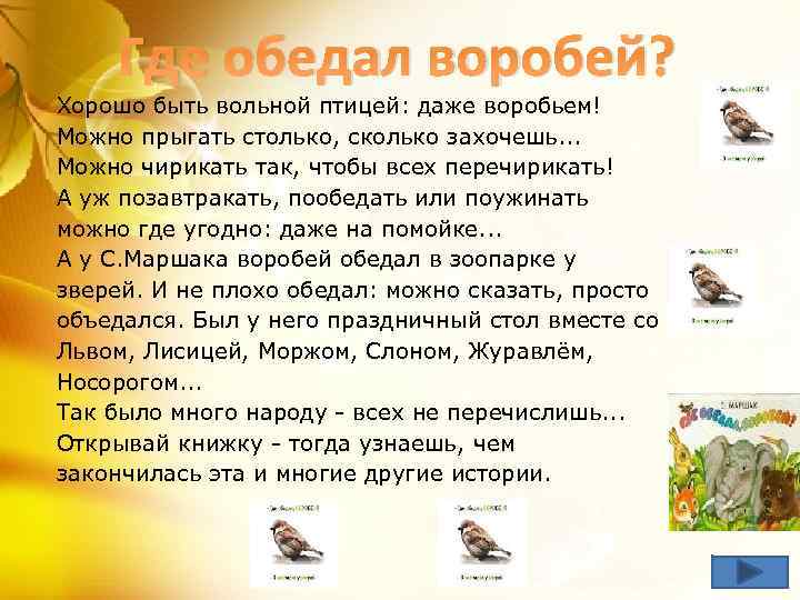 Где обедал воробей? Хорошо быть вольной птицей: даже воробьем! Можно прыгать столько, сколько захочешь.