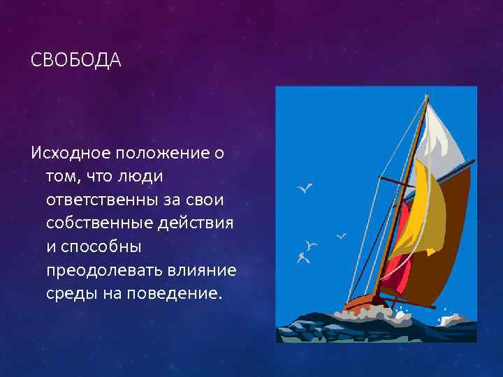 СВОБОДА Исходное положение о том, что люди ответственны за свои собственные действия и способны