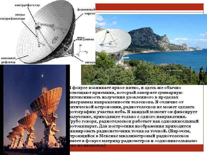 В фокусе возникает яркое пятно, и здесь же обычно помещают приемник, который замеряет суммарную