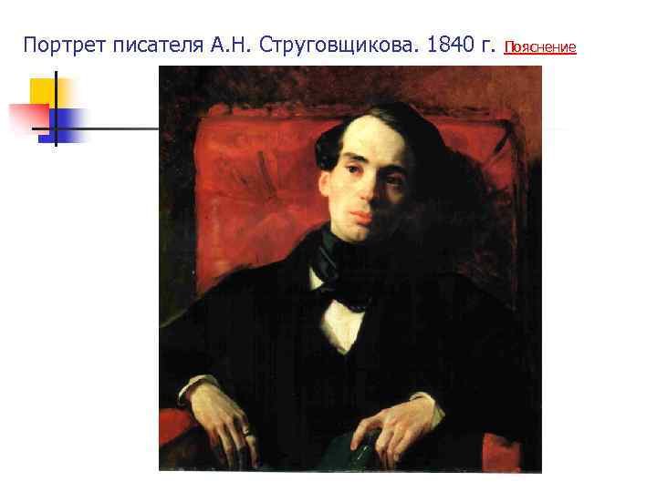 Портрет писателя А. Н. Струговщикова. 1840 г. Пояснение 