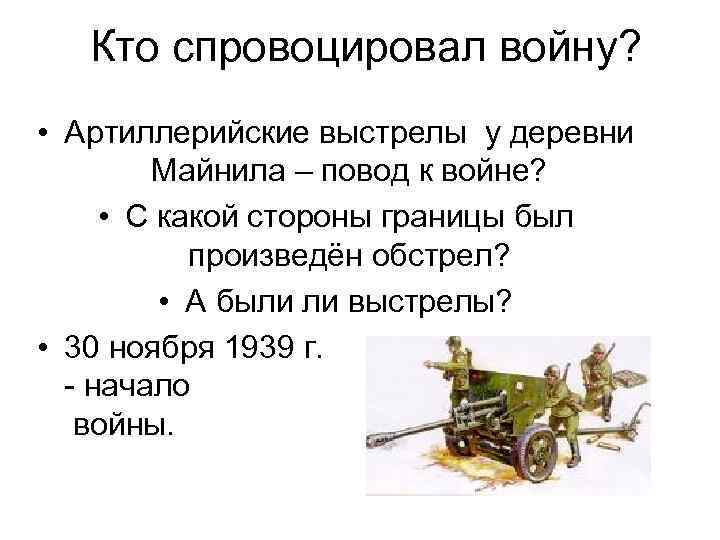 Кто спровоцировал войну? • Артиллерийские выстрелы у деревни Майнила – повод к войне? •