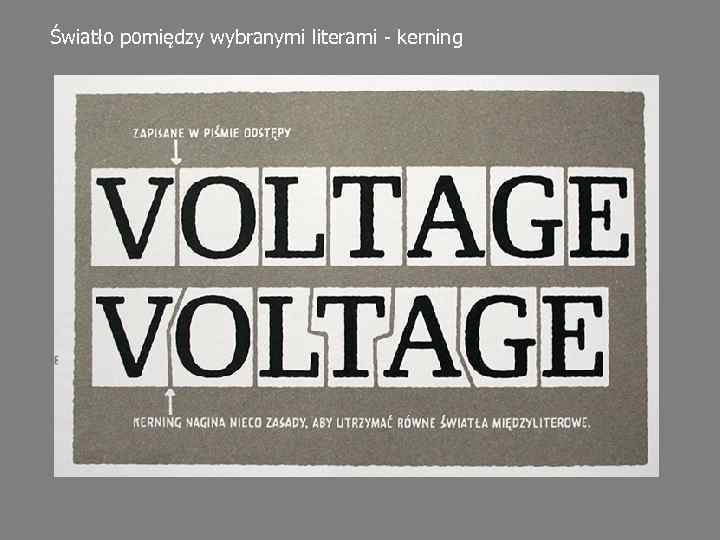 Światło pomiędzy wybranymi literami - kerning 