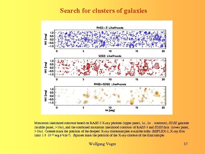 Search for clusters of galaxies Maximum likelihood contours based on RASS-3 X-ray photons (upper