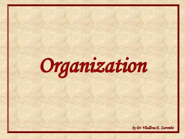 Organization by Dr. Vladlena E. Zarembo 