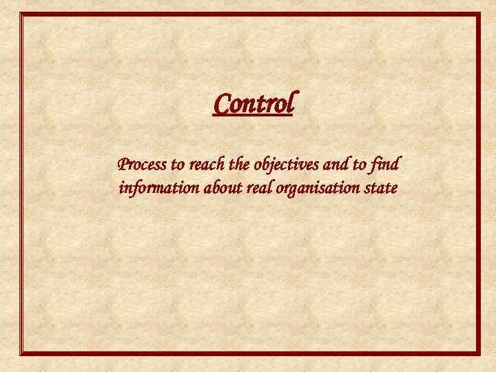 Control Process to reach the objectives and to find information about real organisation state