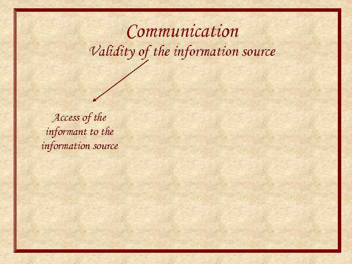 Communication Validity of the information source Access of the informant to the information source