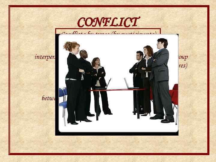 CONFLICT Conflicts by types (by participants) interpersonal between groups between a person and a
