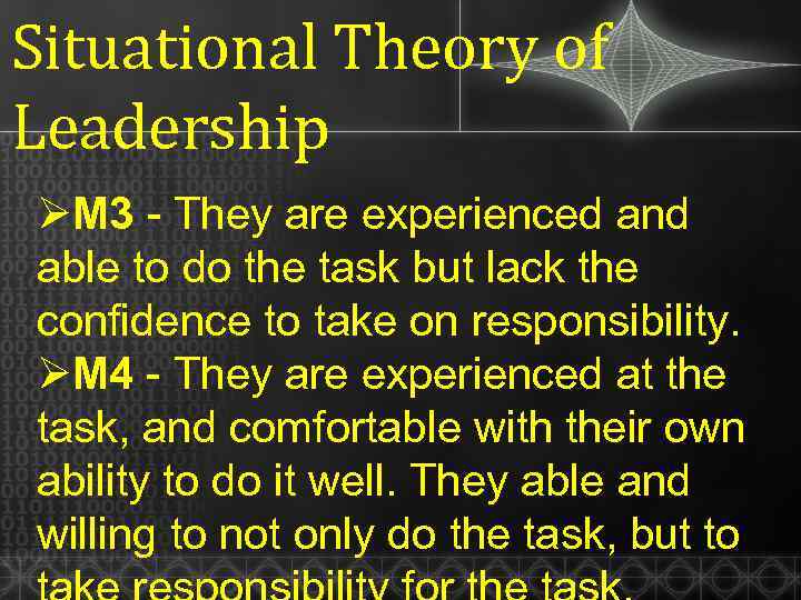 Situational Theory of Leadership ØM 3 - They are experienced and able to do