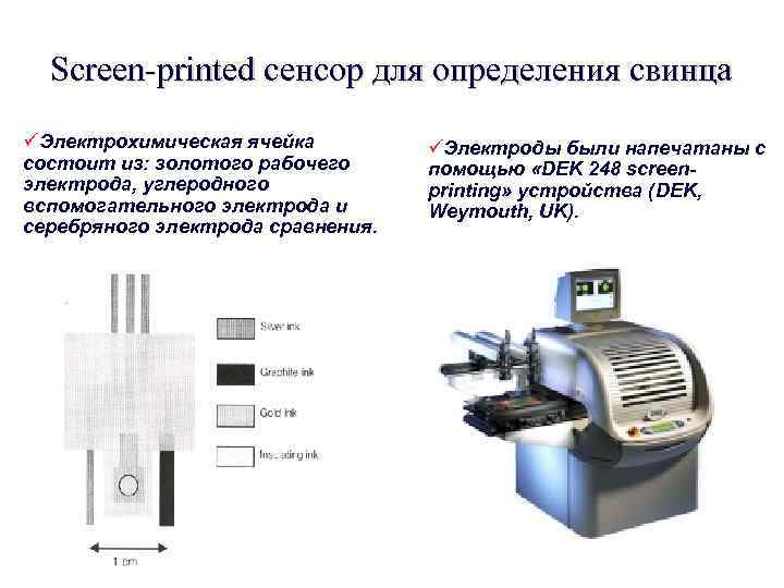 Screen-printed сенсор для определения свинца üЭлектрохимическая ячейка состоит из: золотого рабочего электрода, углеродного вспомогательного