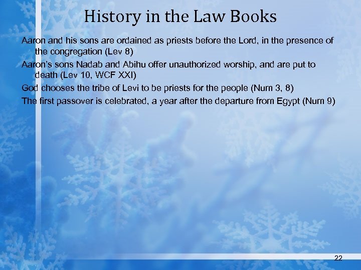 History in the Law Books Aaron and his sons are ordained as priests before