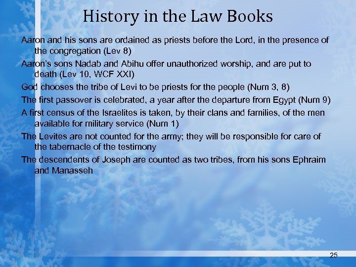 History in the Law Books Aaron and his sons are ordained as priests before