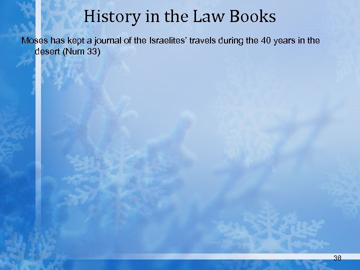 History in the Law Books Moses has kept a journal of the Israelites’ travels