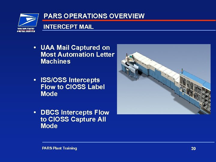 PARS OPERATIONS OVERVIEW INTERCEPT MAIL • UAA Mail Captured on Most Automation Letter Machines