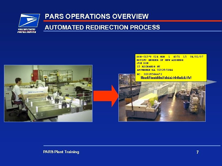 PARS OPERATIONS OVERVIEW AUTOMATED REDIRECTION PROCESS DOE-015*T 024 NDE 1 407 I 15 NOTIFY