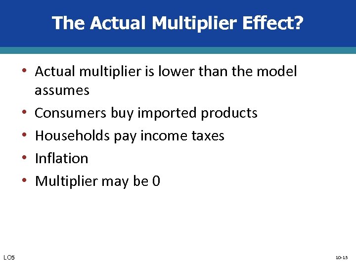 The Actual Multiplier Effect? • Actual multiplier is lower than the model • •