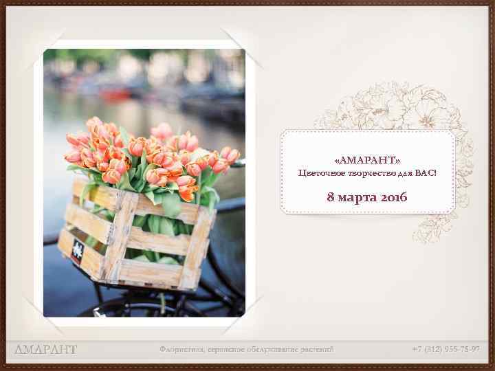  «АМАРАНТ» Цветочное творчество для ВАС! 8 марта 2016 