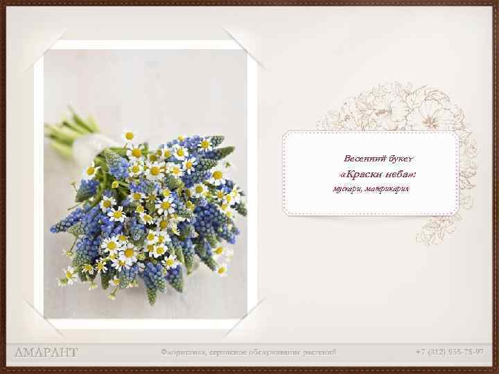 Весенний букет «Краски неба» : мускари, матрикария 