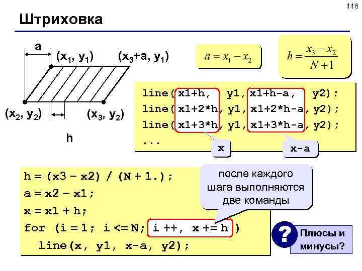 116 Штриховка a (x 1, y 1) (x 2, y 2) (x 3+a, y