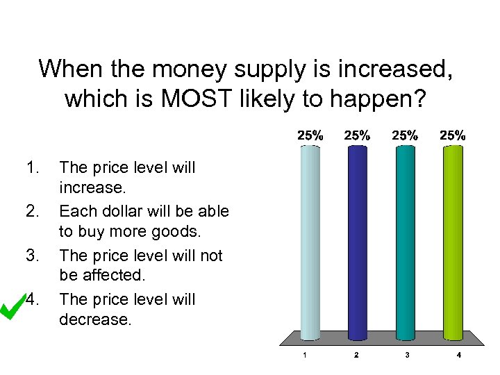 When the money supply is increased, which is MOST likely to happen? 1. 2.