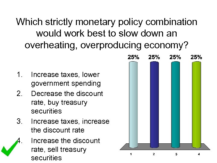 Which strictly monetary policy combination would work best to slow down an overheating, overproducing