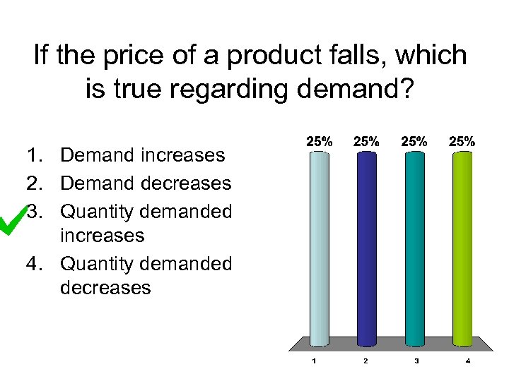 If the price of a product falls, which is true regarding demand? 1. Demand