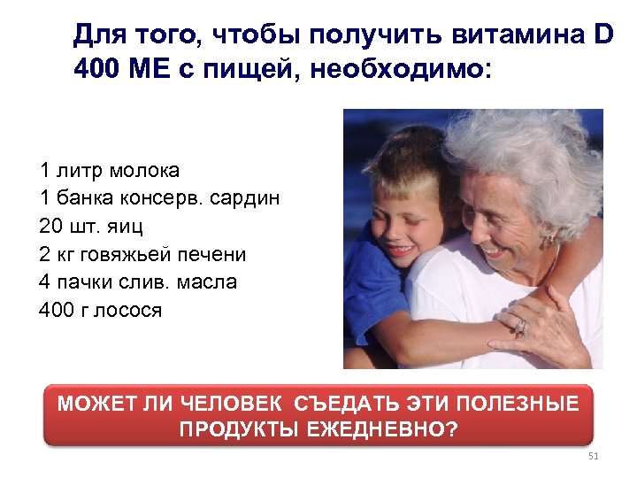 Для того, чтобы получить витамина D 400 МЕ с пищей, необходимо: 1 литр молока