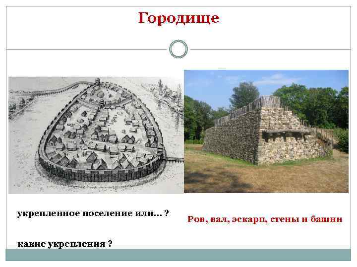 Городище укрепленное поселение или… ? какие укрепления ? Ров, вал, эскарп, стены и башни