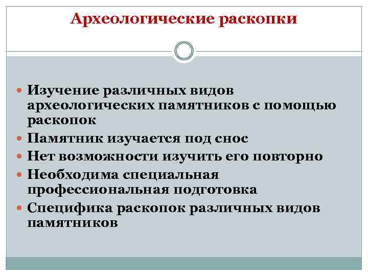 Археологические раскопки Изучение различных видов археологических памятников с помощью раскопок Памятник изучается под снос