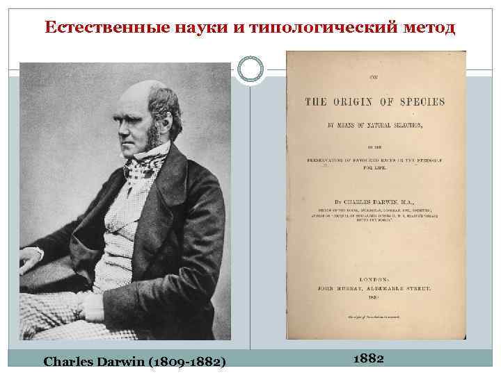 Естественные науки и типологический метод Charles Darwin (1809 -1882) 1882 