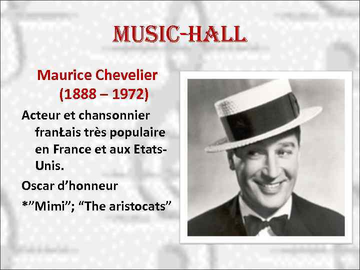Music-hall Maurice Chevelier (1888 – 1972) Acteur et chansonnier franŁais très populaire en France