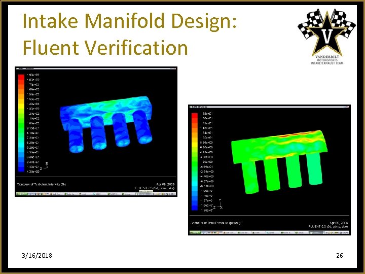 Intake Manifold Design: Fluent Verification 3/16/2018 26 