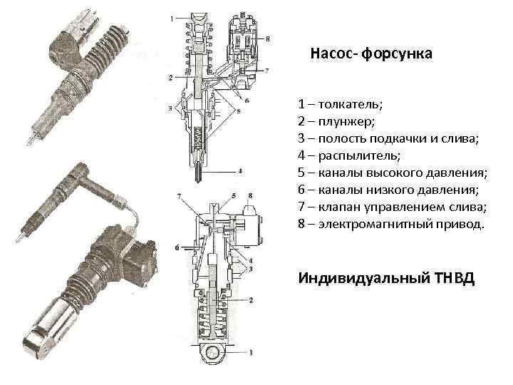 Насос- форсунка 1 – толкатель; 2 – плунжер; 3 – полость подкачки и слива;