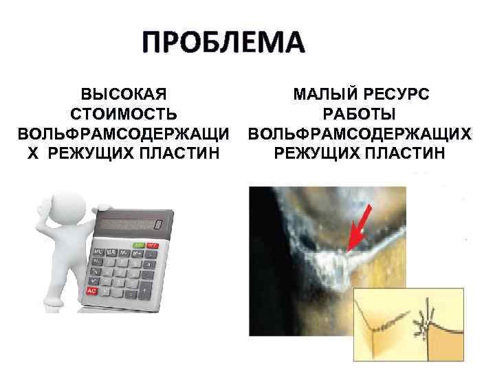 ПРОБЛЕМА ВЫСОКАЯ СТОИМОСТЬ ВОЛЬФРАМСОДЕРЖАЩИ Х РЕЖУЩИХ ПЛАСТИН МАЛЫЙ РЕСУРС РАБОТЫ ВОЛЬФРАМСОДЕРЖАЩИХ РЕЖУЩИХ ПЛАСТИН 