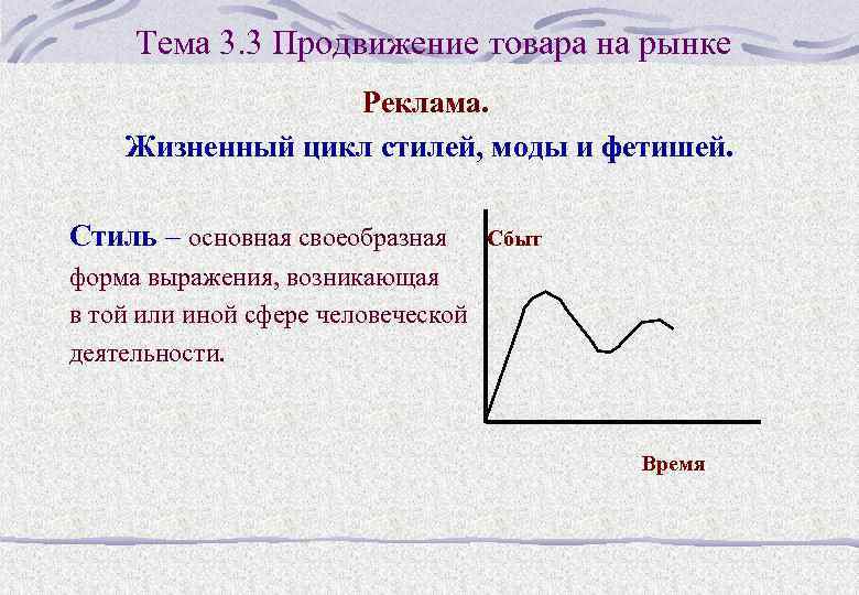Тема 3. 3 Продвижение товара на рынке Реклама. Жизненный цикл стилей, моды и фетишей.