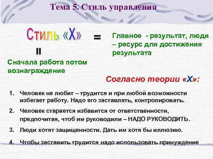 Тема 5. Стиль управления = = Главное - результат, люди – ресурс для достижения