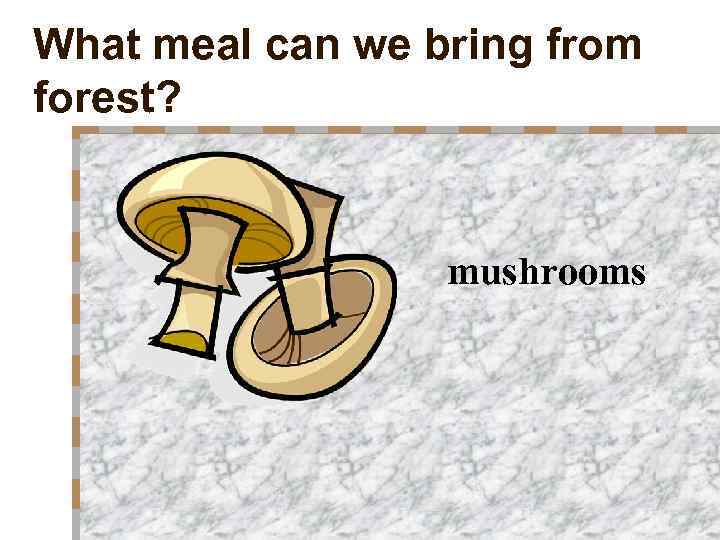 What meal can we bring from forest? mushrooms 