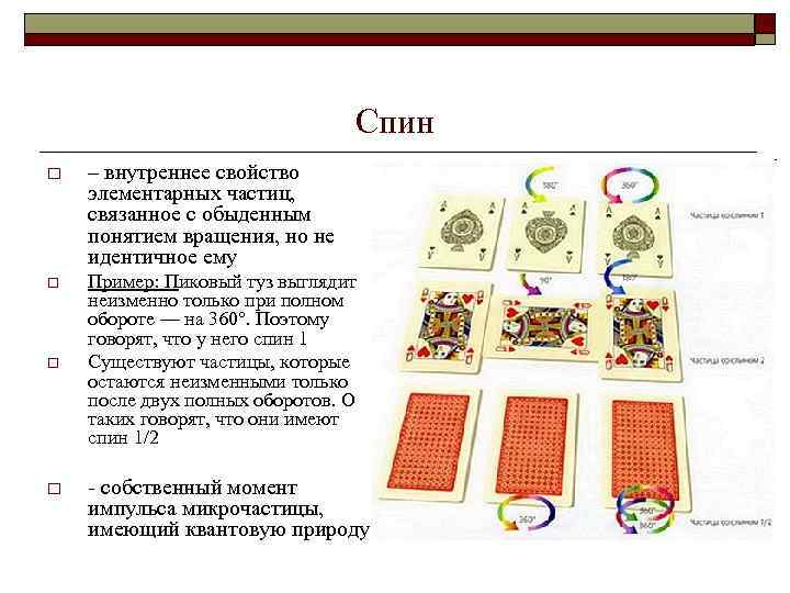 Спин o – внутреннее свойство элементарных частиц, связанное с обыденным понятием вращения, но не