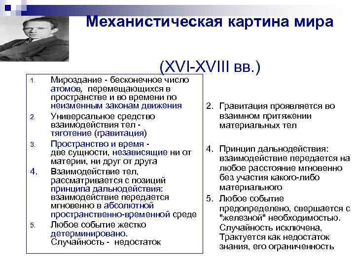 Механистическая картина мира 1. 2. 3. 4. 5. (XVI-XVIII вв. ) Мироздание - бесконечное
