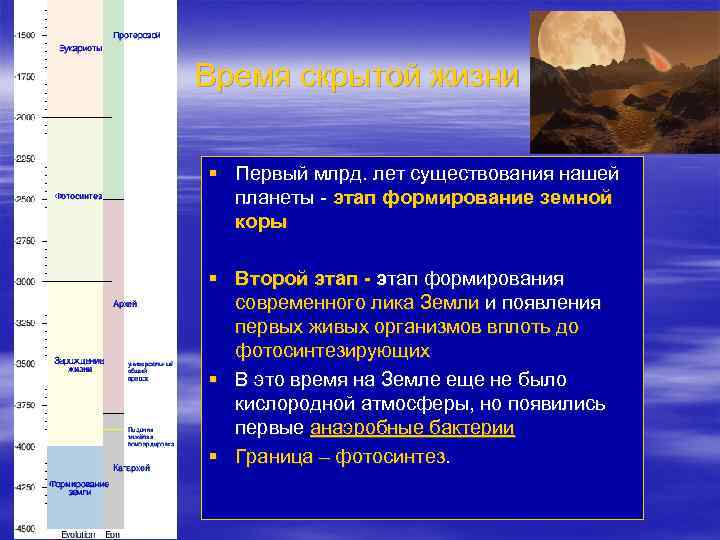 Время скрытой жизни § Первый млрд. лет существования нашей планеты - этап формирование земной