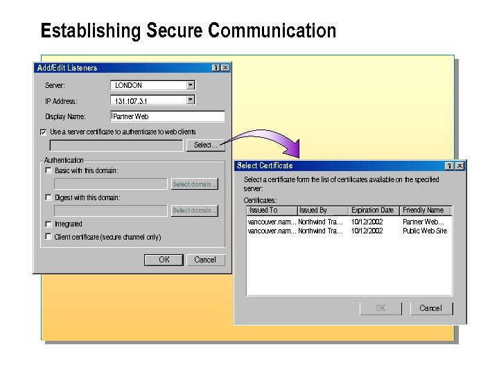 Establishing Secure Communication Add/Edit Listeners Server: LONDON IP Address: 131. 107. 3. 1 Display