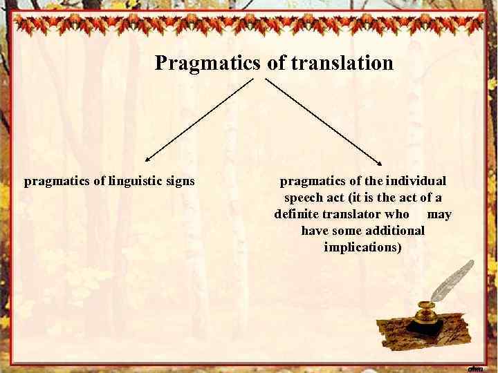 Pragmatics of translation pragmatics of linguistic signs pragmatics of the individual speech act (it