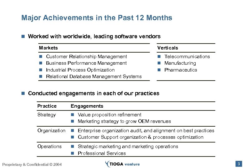 Major Achievements in the Past 12 Months n Worked with worldwide, leading software vendors