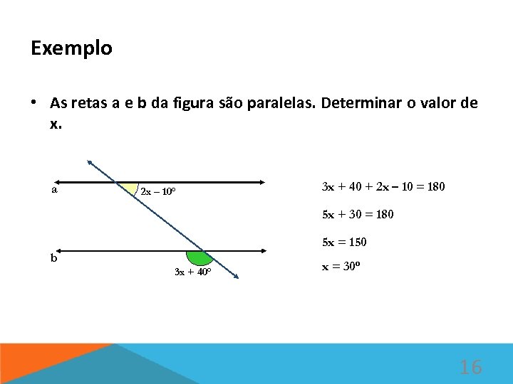 Exemplo • As retas a e b da figura são paralelas. Determinar o valor