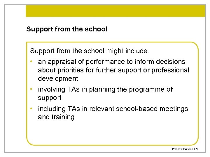 Support from the school might include: • an appraisal of performance to inform decisions