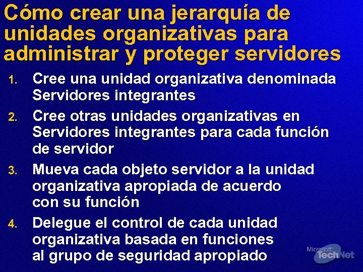 Cómo crear una jerarquía de unidades organizativas para administrar y proteger servidores 1. 2.