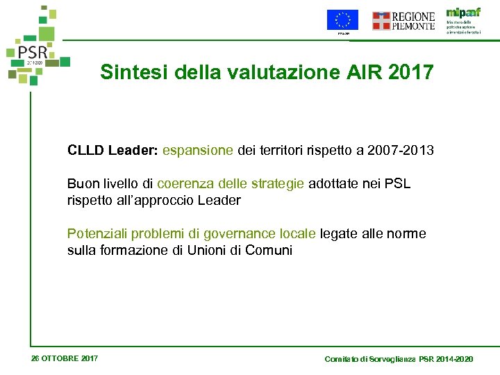 Sintesi della valutazione AIR 2017 CLLD Leader: espansione dei territori rispetto a 2007 -2013