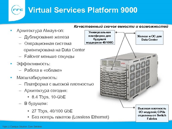Virtual Services Platform 9000 • Архитектура Always-on: Качественный скачок емкости и возможностей – Дублирование