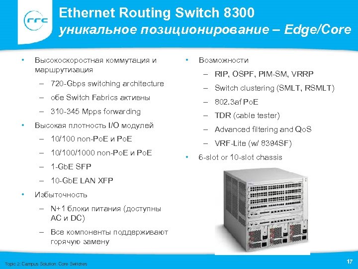 Ethernet Routing Switch 8300 уникальное позиционирование – Edge/Core • Высокоскоростная коммутация и маршрутизация •